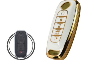 TPU Key Cover Case For 2023 Nissan Pathfinder Smart Key Remote 5 Button WHITE GOLD Color