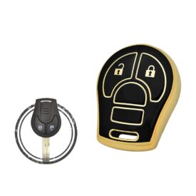 TPU Key Cover Case Protector For Nissan Note Micra Remote Head Key 2 Button BLACK GOLD Color