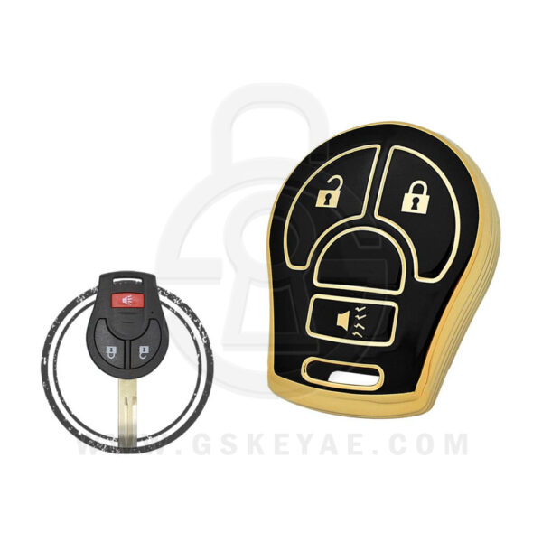 TPU Key Cover Case Protector For Nissan Micra X-Trail Rogue Versa Remote Head Key 3 Button BLACK GOLD Color