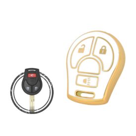 TPU Key Cover Case For Nissan Micra X-Trail Rogue Versa Remote Head Key 3 Button WHITE GOLD Color