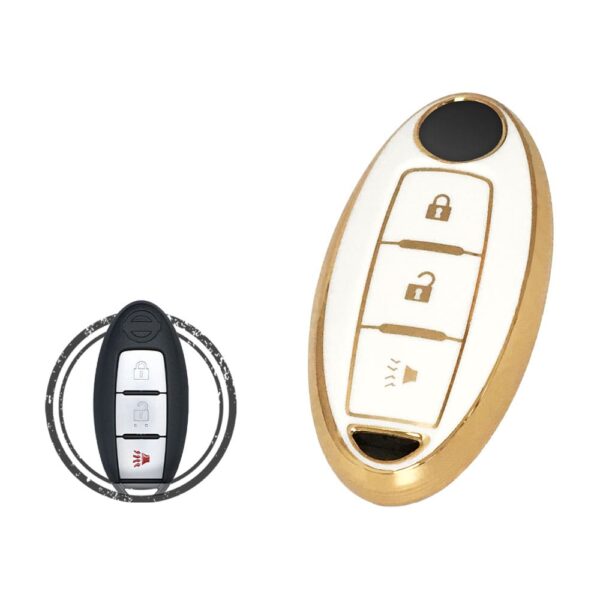 TPU Key Cover Case For Nissan Murano Pathfinder Rouge Armada Patrol Smart Key Remote 3 Button WHITE GOLD Color