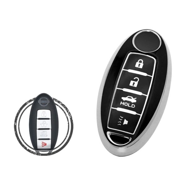 TPU Key Cover Case For Nissan Maxima Altima Sentra Smart Key Remote 4 Button Black Chrome Color