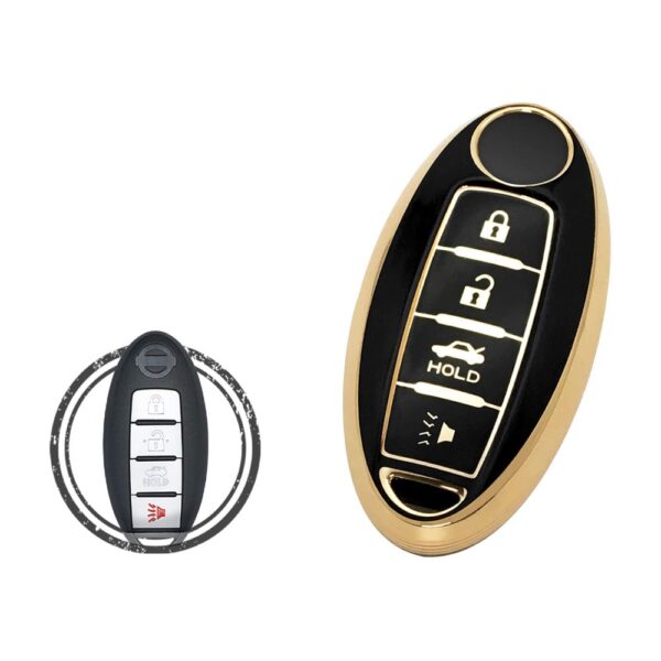 TPU Key Cover Case Protector For Nissan Maxima Altima Sentra Smart Key Remote 4 Button BLACK GOLD Color