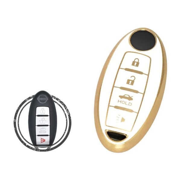 TPU Key Cover Case For Maxima Altima Sentra Smart Key Remote 4 Button WHITE GOLD Color
