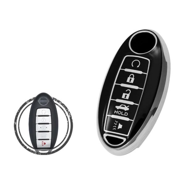 TPU Key Cover Case For Nissan Maxima Altima Murano Pathfinder Smart Key Remote 5 Button Black Chrome Color
