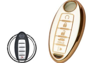 Coque en TPU pour clé intelligente Nissan Maxima Altima Murano Pathfinder 5 boutons Blanc et Or