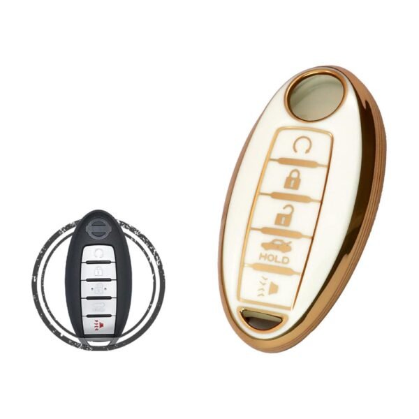 TPU Key Cover Case For Nissan Maxima Altima Murano Pathfinder Smart Key Remote 5 Button WHITE GOLD Color