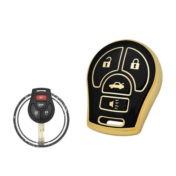 TPU Key Cover Case Protector For Nissan Sentra Sunny Remote Head Key 4 Button BLACK GOLD Color