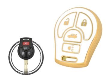 Coque en TPU pour clé à télécommande intégrée Nissan Sentra Sunny 4 boutons Blanc et Or