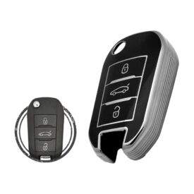 TPU Key Cover Case For Peugeot 301 508 Citroen C-Elysee Flip Key Remote 3 Button Black Chrome Color