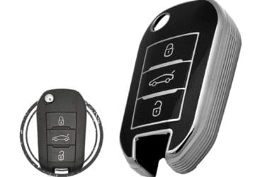 Coque en TPU pour clé pliante Peugeot 301 / 508 et Citroën C-Elysée 3 boutons Couleur Chrome Noir