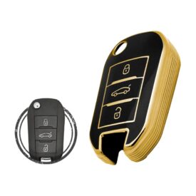 TPU Key Cover Case For Peugeot 301 508 Citroen C-Elysee Flip Key Remote 3 Button BLACK GOLD Color
