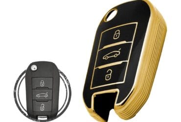 TPU Key Cover Case For Peugeot 301 508 Citroen C-Elysee Flip Key Remote 3 Button BLACK GOLD Color