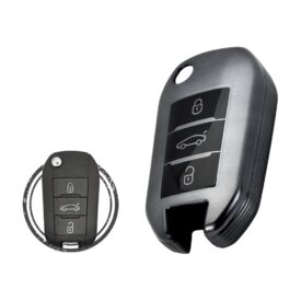 TPU Key Cover Case For Peugeot 301 508 Citroen C-Elysee Flip Key Remote 3 Button BLACK Metal Color