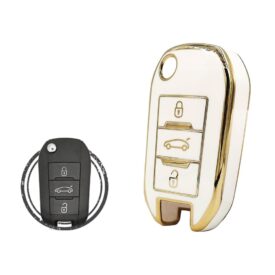 TPU Key Cover Case For Peugeot 301 508 Citroen C-Elysee Flip Key Remote 3 Button WHITE GOLD Color
