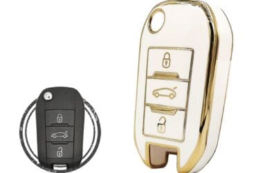 Coque en TPU pour clé pliante Peugeot 301 / 508 et Citroën C-Elysée 3 boutons Couleur Blanc Or