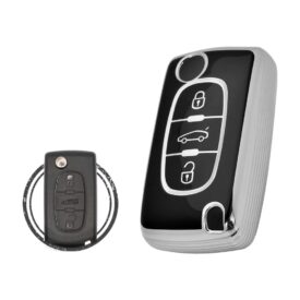 TPU Key Cover Case For Peugeot 307 308 Flip Key Remote 3 Button Black Chrome Color