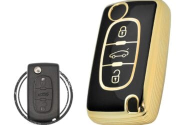 TPU Key Cover Case For Peugeot 307 308 Flip Key Remote 3 Button BLACK GOLD Color