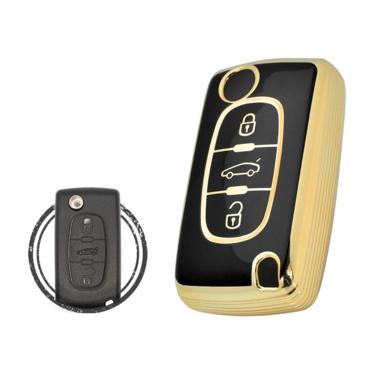 TPU Key Cover Case For Peugeot 307 308 Flip Key Remote 3 Button BLACK GOLD Color