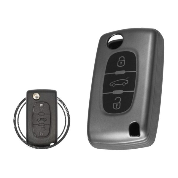 TPU Key Cover Case For Peugeot 307 308 Flip Key Remote 3 Button BLACK Metal Color