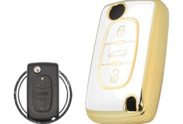 TPU Key Cover Case For Peugeot 307 308 Flip Key Remote 3 Button WHITE GOLD Color