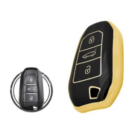 TPU Key Cover Case For Peugeot 3008 5008 Citroen C3 C4 Cactus Smart Key Remote 3 Button BLACK GOLD Color