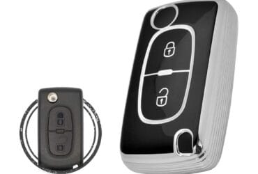 TPU Key Cover Case For Peugeot Flip Key Remote 2 Button Black Chrome Color