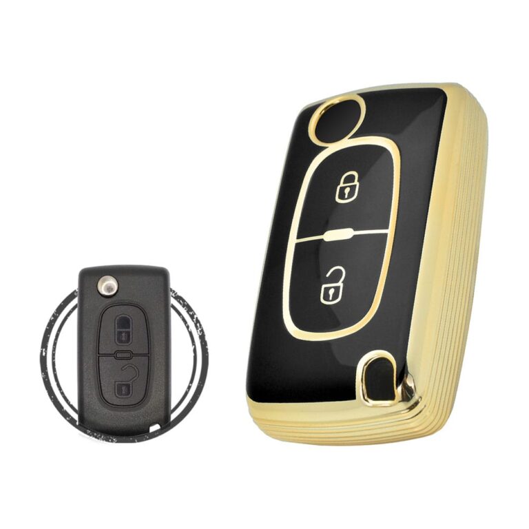 TPU Key Cover Case For Peugeot Flip Key Remote 2 Button BLACK GOLD Color