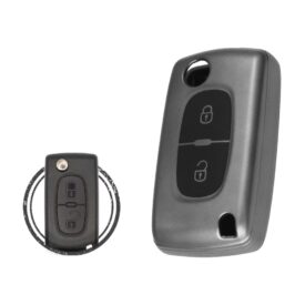 TPU Key Cover Case For Peugeot Flip Key Remote 2 Button BLACK Metal Color