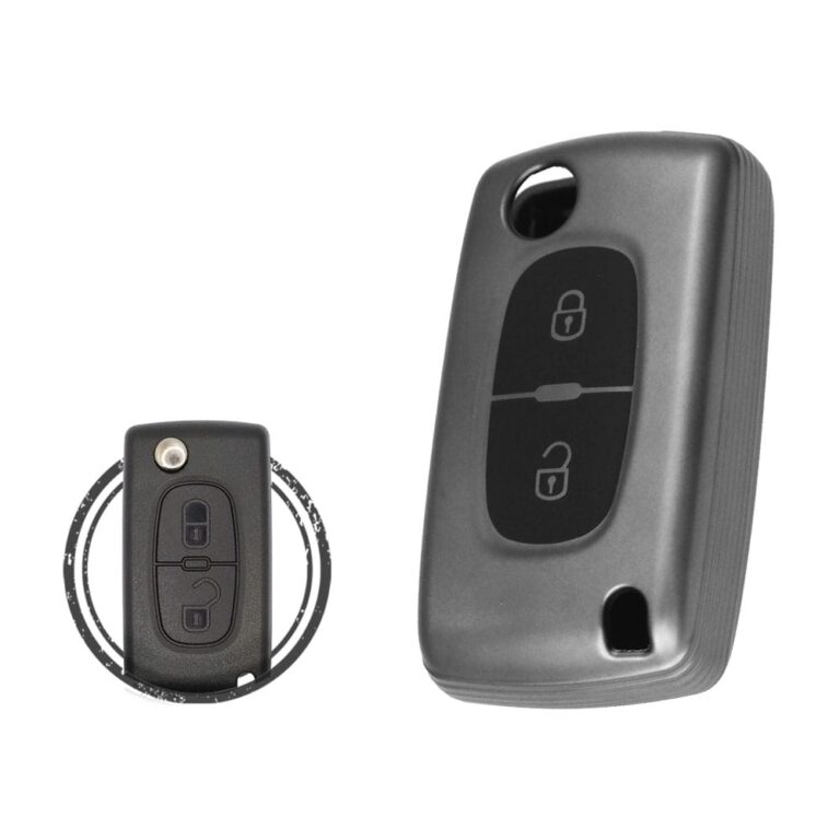 TPU Key Cover Case For Peugeot Flip Key Remote 2 Button BLACK Metal Color