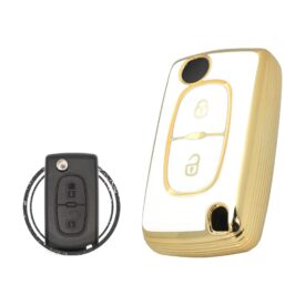 TPU Key Cover Case For Peugeot Flip Key Remote 2 Button WHITE GOLD Color