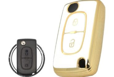 TPU Key Cover Case For Peugeot Flip Key Remote 2 Button WHITE GOLD Color