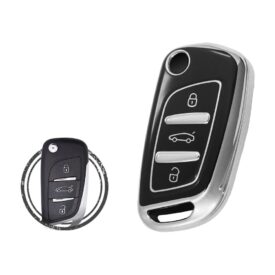 TPU Key Cover Case For Peugeot Flip Key Remote 3 Button Black Chrome Color
