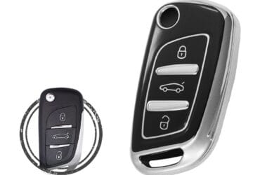 TPU Key Cover Case For Peugeot Flip Key Remote 3 Button Black Chrome Color