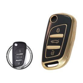 TPU Key Cover Case For Peugeot Flip Key Remote 3 Button BLACK GOLD Color