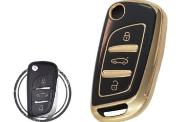 TPU Key Cover Case For Peugeot Flip Key Remote 3 Button BLACK GOLD Color