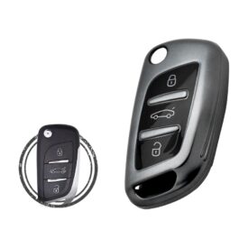 TPU Key Cover Case For Peugeot Flip Key Remote 3 Button BLACK Metal Color