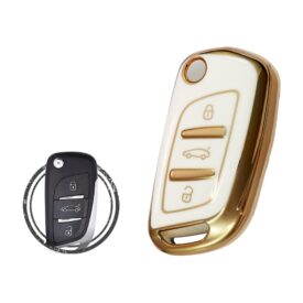 TPU Key Cover Case For Peugeot Flip Key Remote 3 Button WHITE GOLD Color