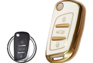 TPU Key Cover Case For Peugeot Flip Key Remote 3 Button WHITE GOLD Color