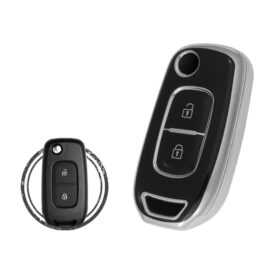 TPU Key Cover Case For Renault Dacia Logan 2 Flip Key Remote 2 Button Black Chrome Color