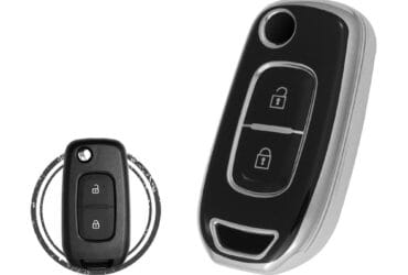 TPU Key Cover Case For Renault Dacia Logan 2 Flip Key Remote 2 Button Black Chrome Color