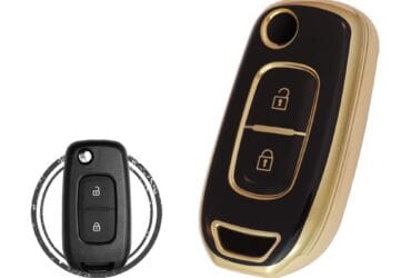 TPU Key Cover Case Protector For Renault Dacia Logan 2 Flip Key Remote 2 Button BLACK GOLD Color