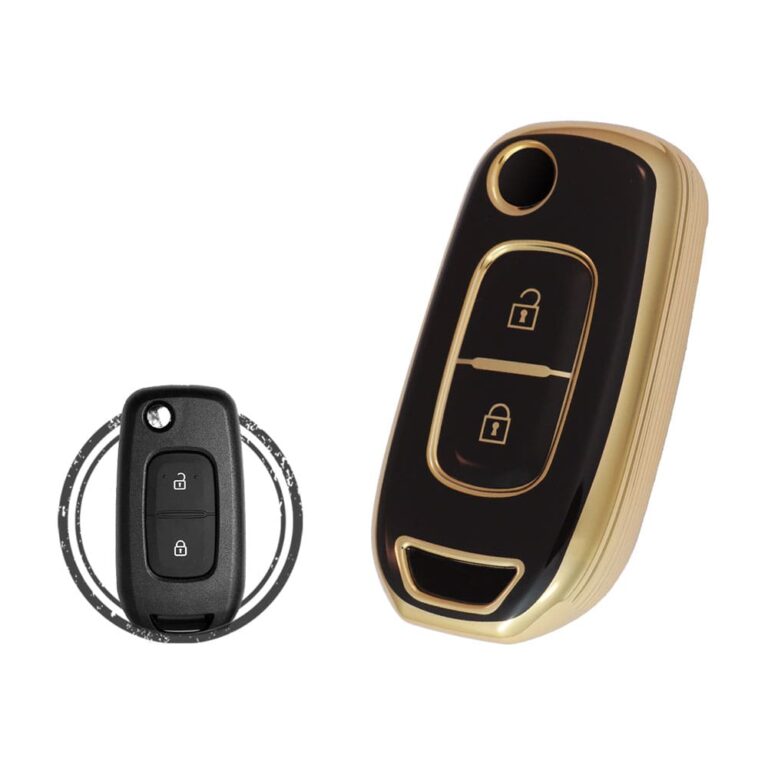 TPU Key Cover Case Protector For Renault Dacia Logan 2 Flip Key Remote 2 Button BLACK GOLD Color