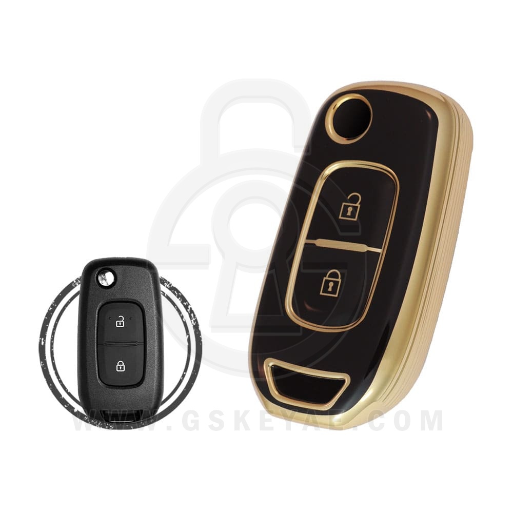 TPU Cover For Renault Flip Key Remote 2 Button Black Gold
