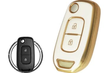TPU Key Cover Case For Renault Dacia Logan 2 Flip Key Remote 2 Button WHITE GOLD Color