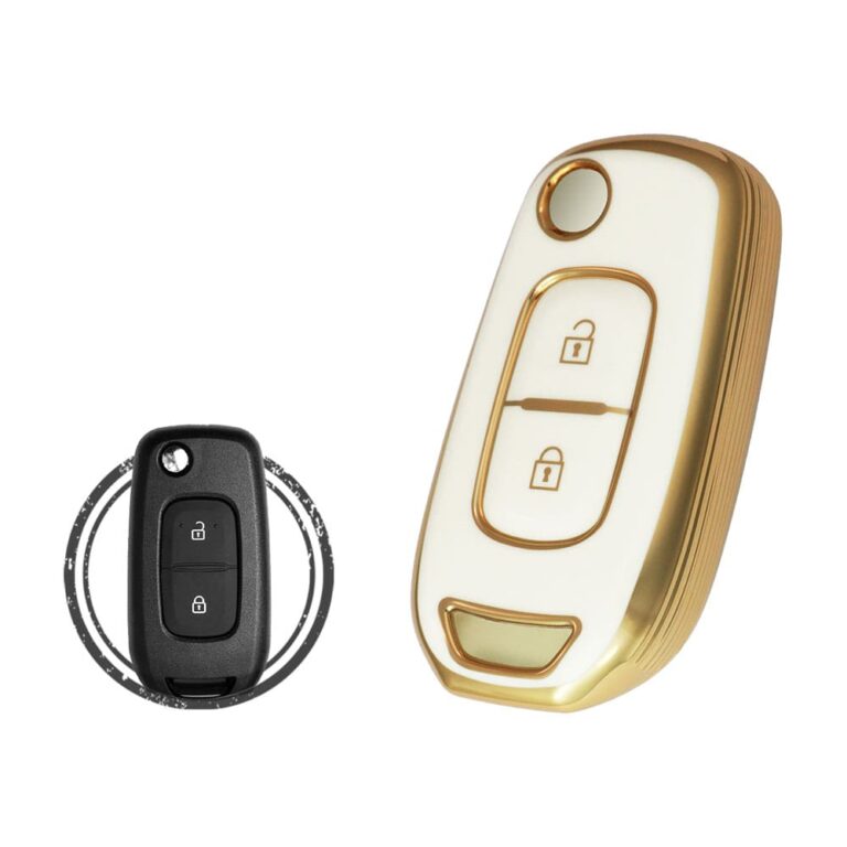 TPU Key Cover Case For Renault Dacia Logan 2 Flip Key Remote 2 Button WHITE GOLD Color