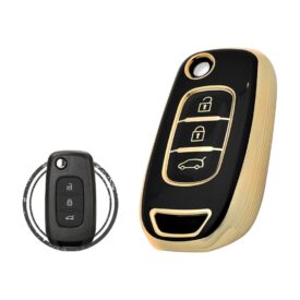 TPU Key Cover Case Protector For Renault Dacia Flip Key Remote 3 Button BLACK GOLD Color