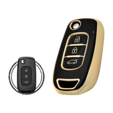 TPU Key Cover Case Protector For Renault Dacia Flip Key Remote 3 Button BLACK GOLD Color