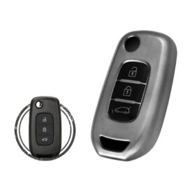 TPU Key Fob Cover Case For Renault Dacia Flip Key Remote 3 Button BLACK Metal Color