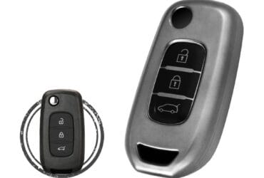 TPU Key Fob Cover Case For Renault Dacia Flip Key Remote 3 Button BLACK Metal Color